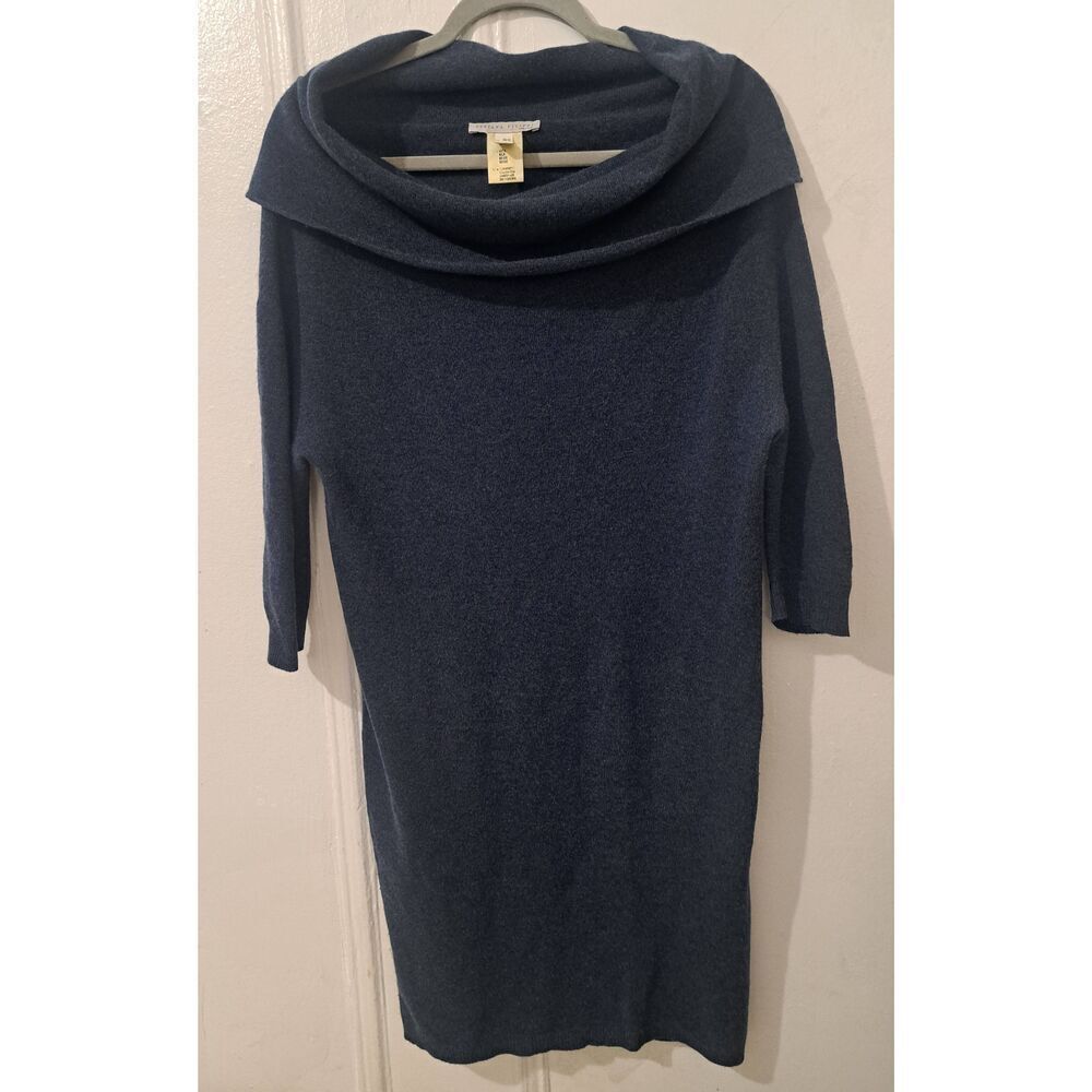 Fabiana filippi women small ITALIAN SILK CASHMERE cowl neck sweater dress blue